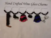 "HOCKEY' SET OF 6 HAND CRAFTED WINE GLASS CHARM DRINK MARKERS