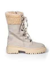 Beige Suede Shearling Lined Lace-Up Boots