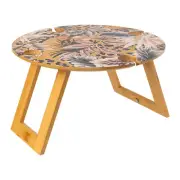 Splosh Leopard 40cm Picnic Foldable Bamboo Table Desk Round w/ Glass Holders