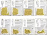 CYBERNOVA 8Packs 3D Nail Art Steel Balls Mini Beads Gold Silver Nail Charm 0.6mm-3.0mm Metal Steel Beads for Women DIY Nail Art Accessories with Tweezers (Gold)
