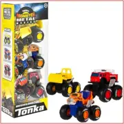 3 TRUCKS- Tonka MONSTER Metal Movers CEMENT MIXER Front Loader FIRE TRUCKNEW