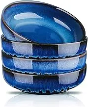 KOOV Ceramic Bowl, 46 OZ Pasta Bowls Set of 4, Large Salad Bowl Set, Large Bowl For Eating, Dinner Bowls, Stackable Serving Bowls, Reactive Glaze Series (Nebule Blue)