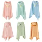 Toddler Hooded Bath Towel Soft Coral-Velvet Swaddle-Wraps Wearable Baby Bathrobe