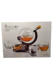 Shannon Galleon Whiskey Decanter With 4 Globe Tumblers And Stand