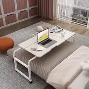 Overbed Table, Bedside Table, Over Bed Desk with Adjustable Tilt Board, Mobile Laptop Cart Computer Desk on Wheels for Home/Hospital, 31.4"x23.6",White Maple l