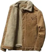 [SWEPER] Men'S Fleece Jacket - Long Sleeves Jackets Men'S Winter Plus Velvet Jacket Corduroy Tooling Casual Parka Fashion Solid Color Cotton Jacket