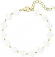 [Acura-Styles] Anklets for Women Gold Stainless Steel 18k Gold-Plated Anklet Clover Leaves Waterproof Nickel Free Hypoallergenic Boho Anklet with Clover Leaf Mother of Pearl Double Gift for Women