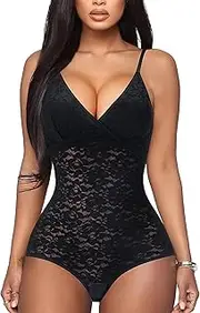 [BRABIC] Lace Bodysuit for Women Tummy Control Shapewear Sleeveless Tops V-Neck Backless Camisole Jumpsuit Shaper