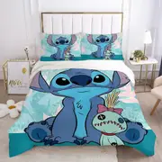 a2016 Stitch Bedding Duvet Cover, Anime Bedding Sets, 3D Printed Lightweight 3 Pieces Comforter Cover Sets with 1 Duvet Cover and 2 Pillow Pillowcases