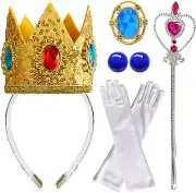 5 PCS Princess Peach Crown Accessories Kit for Girls Princess Peach Dress up Set