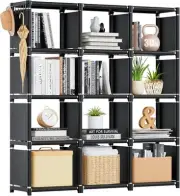 Mavivegue Book Shelf, 12 Cube Storage Organizer, DIY Bookcase, 12-Grid, Black
