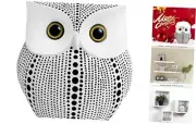 Owl Statue for Home Decor Accents Office Decoration, Handmade Polka 1-white