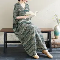 在飛比找momo購物網優惠-【Pure 衣櫃】復古棉麻印花連身裙洋裝(KDDY-1060