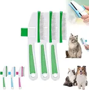 Pet Hair Removal Comb Flea Comb, Cat Brush with Release Button, Cat Grooming Brushes for Indoor Cats Shedding, Cleaning Shedding Pet Hair Remover for Dogs Cats Pet Grooming Brush Tool (Green, 3PCS)