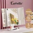 Embellir Tri-fold Makeup Mirror 1X2X3X Magnifying with LED Light Travel Portable