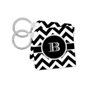 3dRose, Black and white chevron monogram initial B, Key Chain