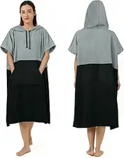 Zingtto Surf Poncho Changing Robe Extra Large Thick Towel Poncho for Men Women with Hood Pocket for Beach Swimming, 41‘’x33‘’, Black Gray