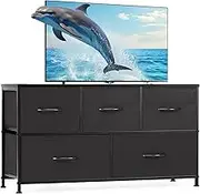 Sweetcrispy 5 Drawers Dresser for Bedroom, Kidsroom Furniture, Small Chest Tower, Storage Organizer Units for Clothing, Closet, Fabric Bins, Wood Top, Steel Frame, Lightweight, Assemble Tools Include