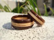 Walnut & Oak Solid Wood Men's & Women's Ring Set ~ Wedding Bands ~ Handmade