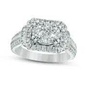 1.5 CT. T.W. Composite Natural Diamond Cushion Frame Multi-Row Collar Engagement Ring in Solid 14K White Gold