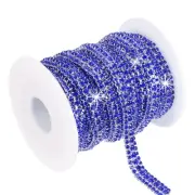 6 Yards Rhinestone Chain Roll, 3 Rows Crystal Close Chain, Silver/Blue