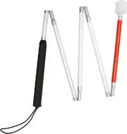 Mobility Reflective Red-White Foldable Walking Blind Cane W/Marshmallow Ball Tip
