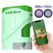 Portable 1080P Handheld Microscope 1000X With Photo And Video Functions Educational Mini Pocket Outdoor Toy For Kids Color Green