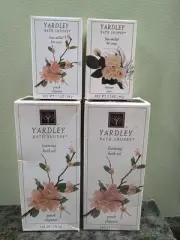 Vtg 4pc Yardley Bath Shoppe LOT Peach Elegance Foaming Bath Oil Rose Milled Soap