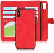Cavor for iPhone Xs Max Case[6.5 inch] PU Leather Folio Flip Cover Kickstand 2 in 1 Detachable Wallet Magnetic Case Zipper Coin Pocket 6 Card Slots-Red