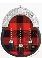 SCOTTISH Full Dress Black Leather With MacGregor Rob Roy Tartan Kilt SPORRAN Bag