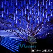 Blue Solar LED Lights Meteor Shower Rain 16 Tubes 288LED Tree String Light IP65