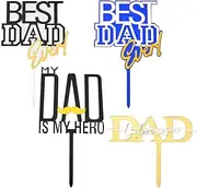 Dad Fathers Day Cake Topper Decorations Best Dad Birthday Cake Topper Daddy Cupcake Toppers Fathers Day Cake Decor Dad Cake Picks and Toppers Dad Party Supplies 4 Pcs Father Decorative Cake Toppers
