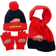 3pcs/set Kid Cars Lightning Mcqueen Winter Warm Hat Scarf Gloves Set Gift 3-8 Years [xh] Black Red