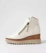 New Django & Juliette Waisy Ivory Nat Almond Patent Ankle Boots Womens Shoes