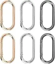 PEUTIER 6pcs Spring O-Ring Clips, Zinc Alloy Oval Snap Clips Key Rings Purse Rings for Straps Snap Hooks O Rings Buckles for Handbag Keys Bags Crafts Making, 1.93x0.94 Inch, Gold, Silver, Black
