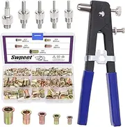 Swpeet 151Pcs M3 M4 M5 M6 M8 Rivet Nut with 10.6Inch Hand Rivet Tool Nut Setter Assortment Kit, Heavy Duty Thread Blind Riveting Tools Hand Riveter Wrench Threaded Insert Rivnut Nutsert