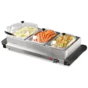 HomeCraft Buffet Server Stainless Steel Adjustable Thermostat Glass Lid 3-Crocks