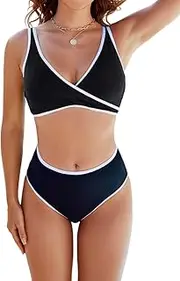 VIMPUNEC Color Block Bikini Sets for Women High Waisted Swimsuits Two Piece High Cut Bathing Suit