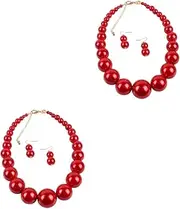 [SAFIGLE] 2 Sets Chic Pearl Necklace Earrings Set Exaggerated Clavicle Chain Pearl Jewelry for Women for Parties Weddings