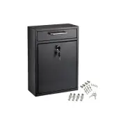 AdirOffice Large Wall Mounted Drop Box with Suggestion Cards Key Lock Black