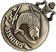 [Holibanna] Vintage Bronze Relief Carp Pocket Watch Angling Quartz Watch for Fishing Enthusiasts