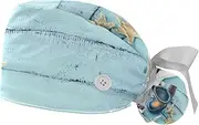 [WOSHJIUK] Working Hat 2 Pack Scrub Caps for Women,Plank Starfish Seashell,Tie Back Cap Adjustable Scrub Hat