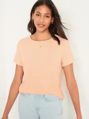 Old Navy Women's Short-Sleeve Luxe Crew-Neck Rib-Knit T-Shirt Top Peach M L XL
