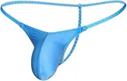 [WOWSKY] Lustrous Men's G-String Ultra-Slim Straps Thong V-Shaped Seam Sexy Pouch Blue