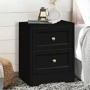[ALFORDSON] Oak 2-Drawer Bedside Table, 39cm x 39cm x 50cm Wooden Nightstand Cabinet, Storage Organiser Side Chest End Table for Hallway, Bedroom and Living Room (Hampus - Black)