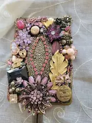 Victorian Trading Handmade Purple Bejeweled Rhinestone Vanity Hand Mirror 16B