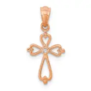14K Rose Gold Real Diamond Accented Cross Pendant