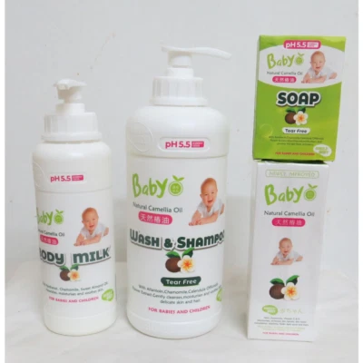 Bubula Baby Natural Camellia Body Milk Lotion + Body Wash + Bar Soap + Oil