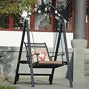 Simple Iron Rocking Chair Modern Garden Chair Indoor Outdoor Tea Cup Trays on Both Sides with Cushion and Pillow