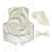 New Men's cream formal vest Tuxedo Waistcoat_necktie & bowtie set wedding